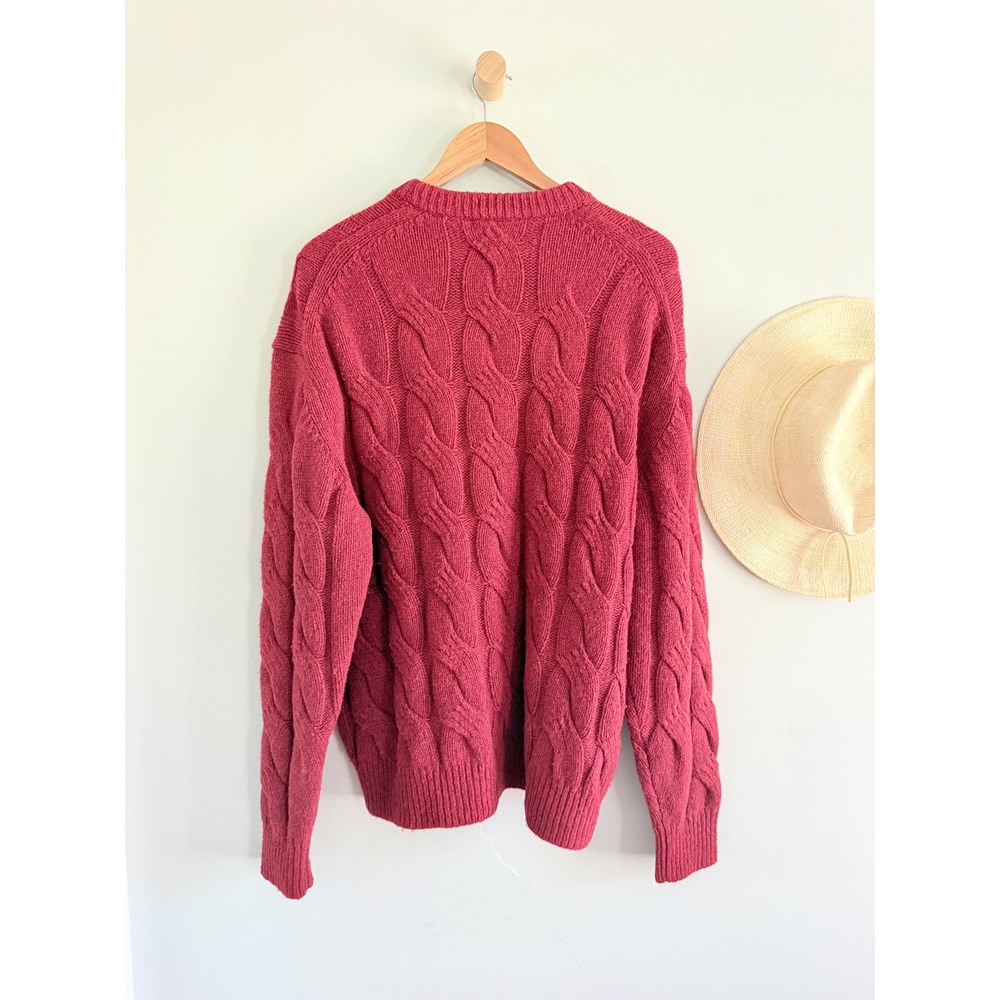 Madewell | NWOT Cable-Knit Wool Crewneck Sweater Heather Garnet Red | Sz L - Picture 8 of 9